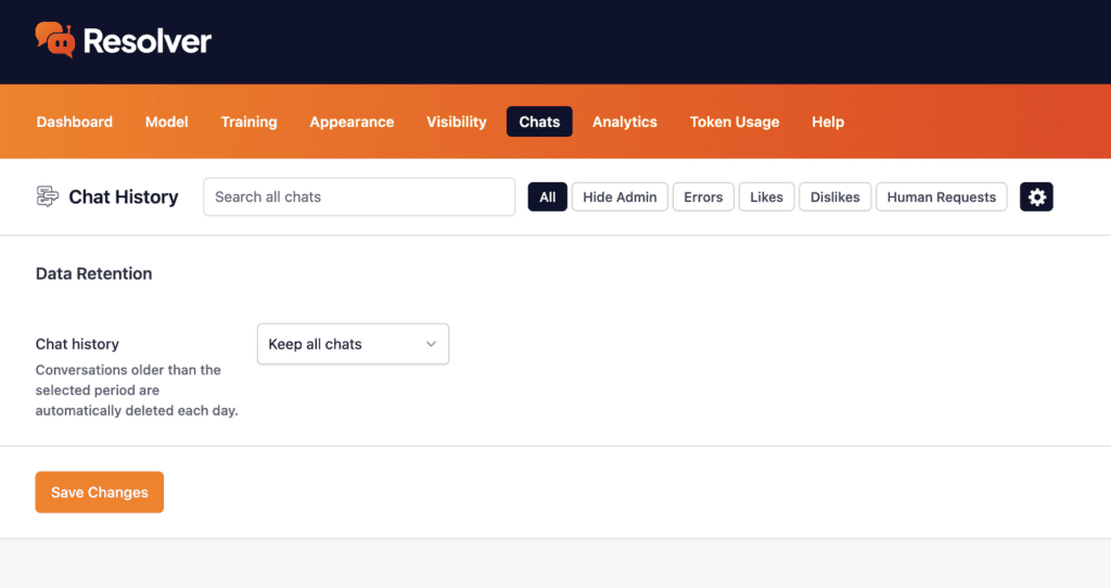 Chat retention history option