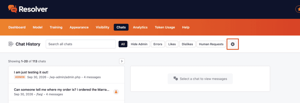 Chat settings button
