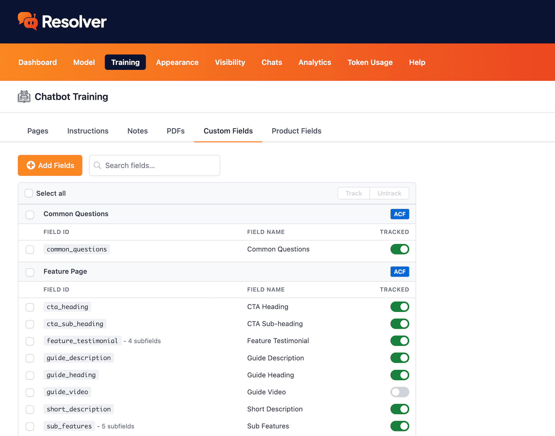 Resolver Custom Fields menu
