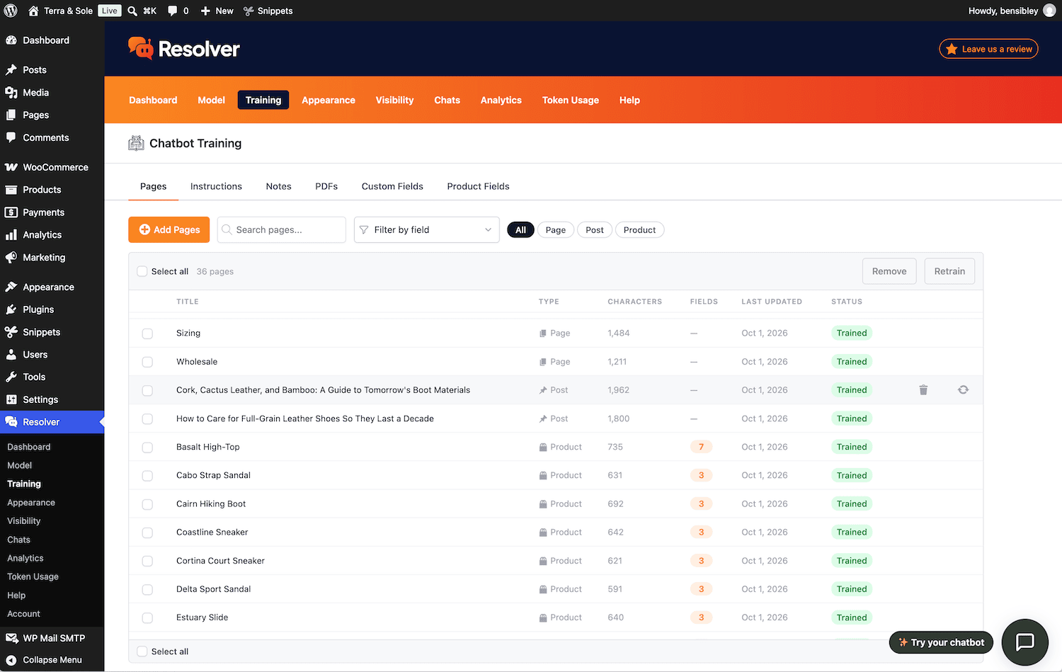 Resolver training menu
