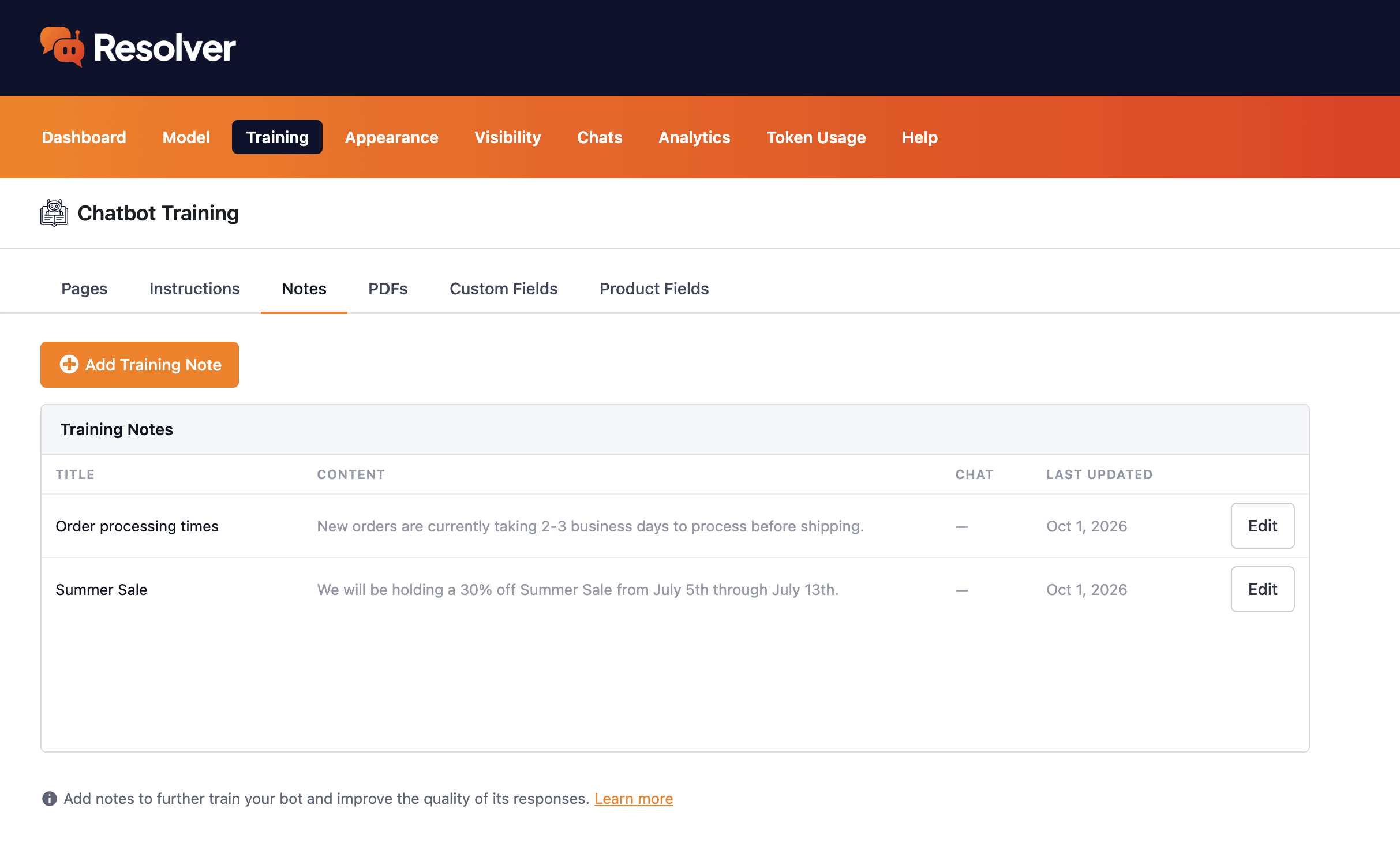 Resolver Notes menu