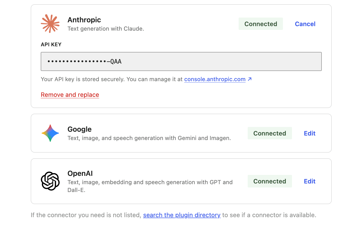 WordPress AI connectors